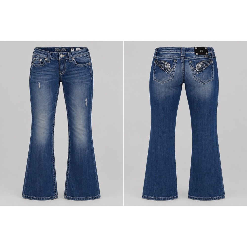 Miss Me Jeans  womens 30 straight  Embroidered  bown  studded wings rhinestones
